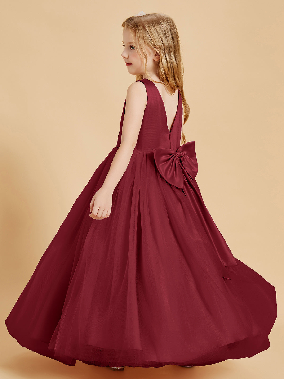 Tulle Junior Bridesmaid Dresses Satin Top Burgundy